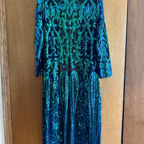 Iridescent Sequin Mesh Duster Cardigan | Size L - Picture 2 of 8